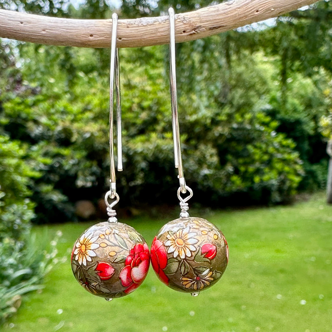 Large red flower Japanese decal earrings