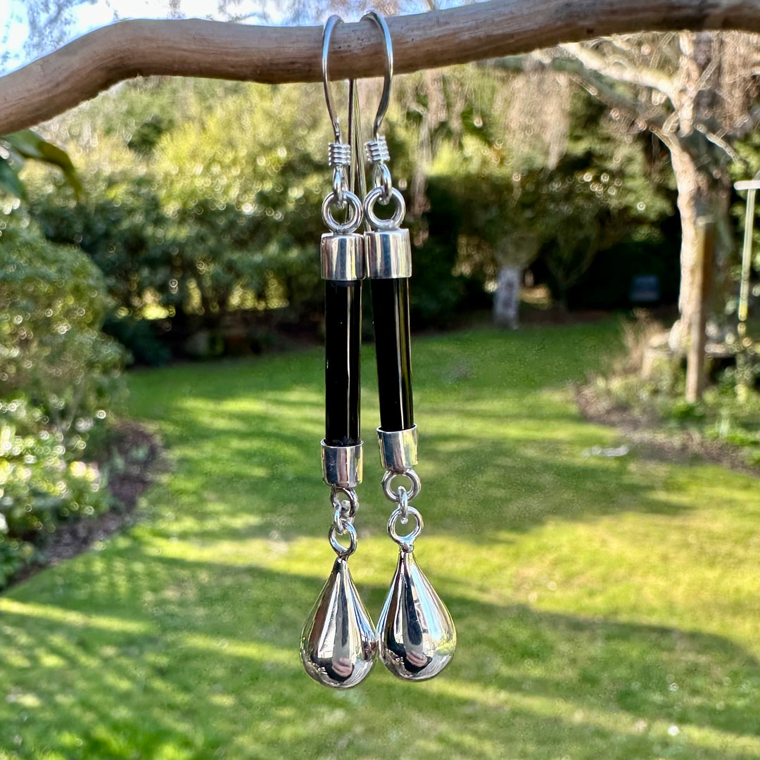 Black onyx and sterling drop earrings