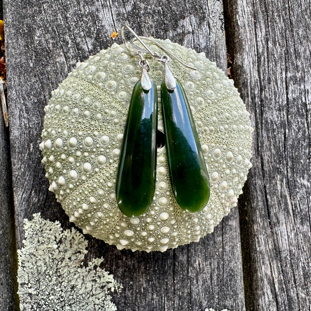 Dark New Zealand greenstone earrings