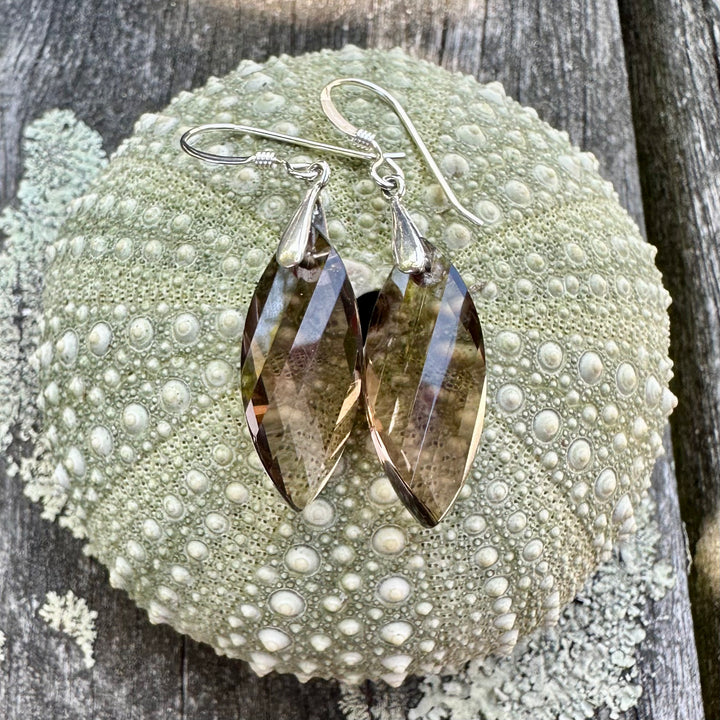 Faceted marquis smoky quartz drop earrings