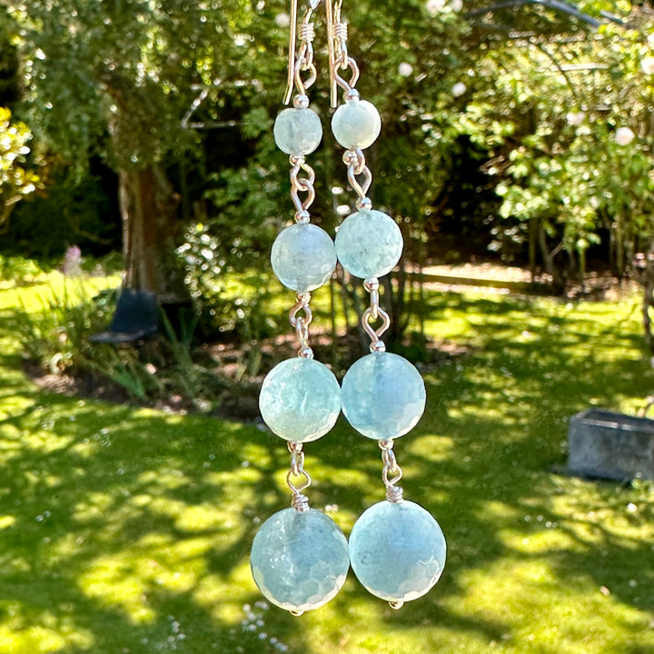 4 tier faceted aquamarine earrings