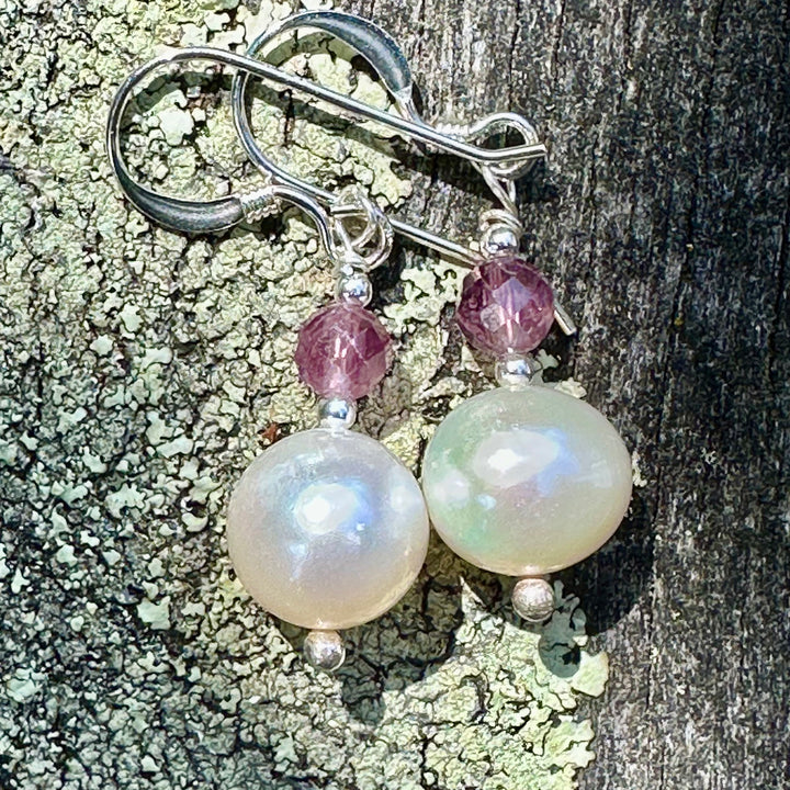 Freshwater pearl & spinel earrings