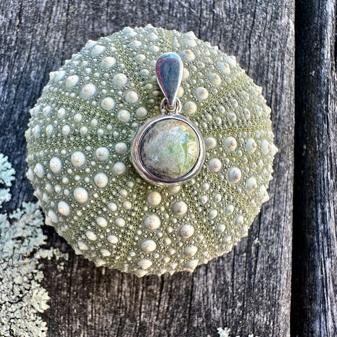 8mm Marsden Flower greenstone and sterling silver pendant