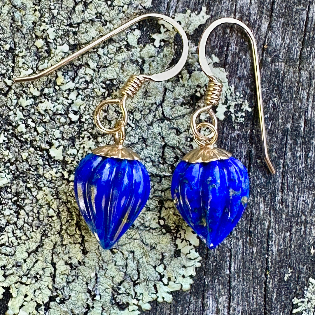 Carved lapis lazuli lantern earrings