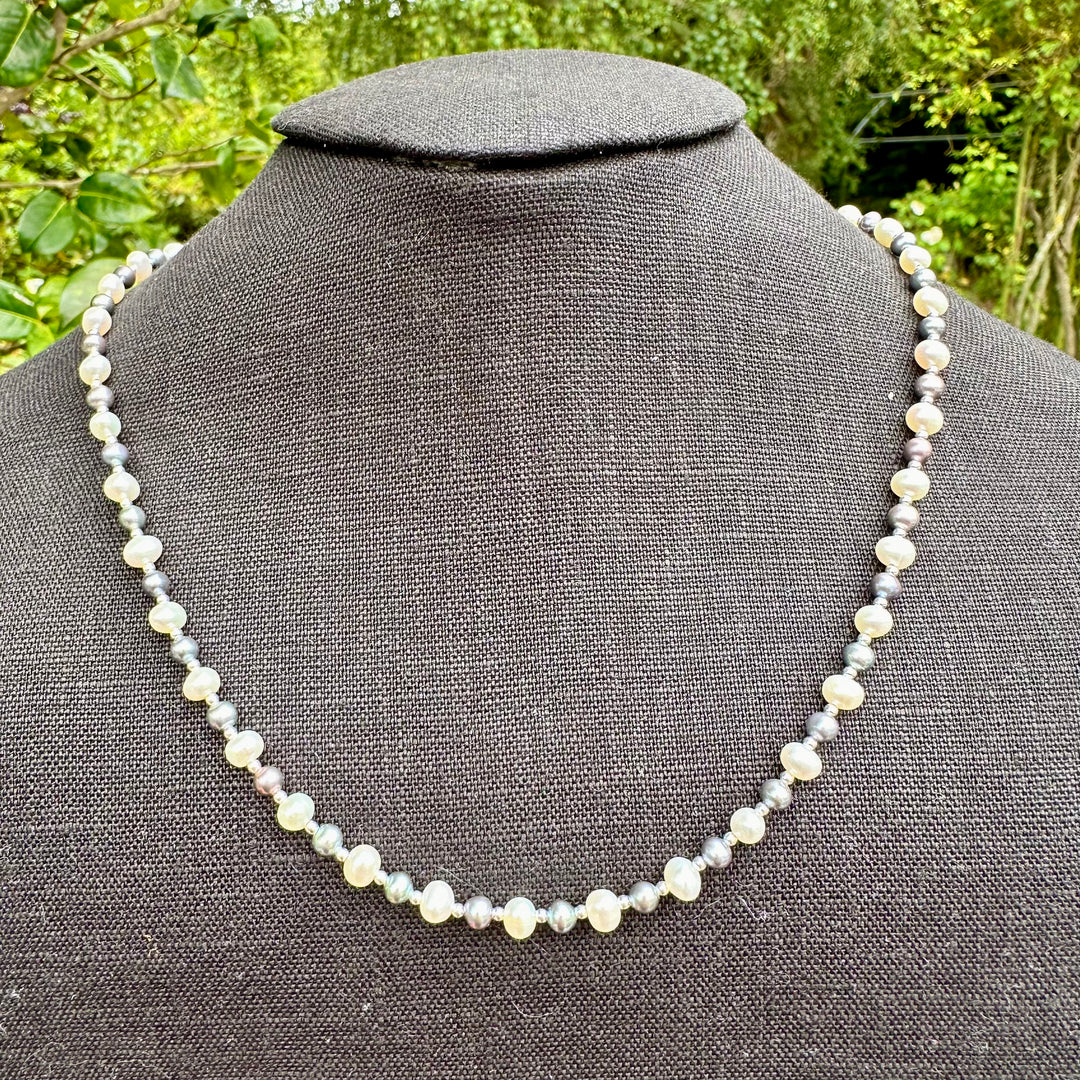 White and peacock freshwater pearl necklace