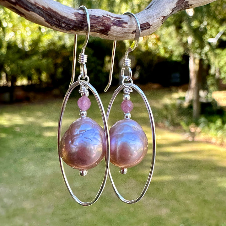 Pinky apricot baroque pearl earrings