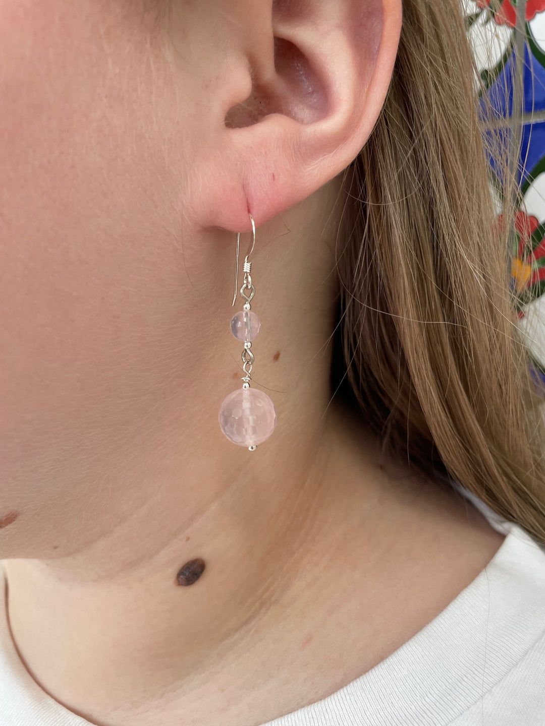 2 tier rose quartz earrings