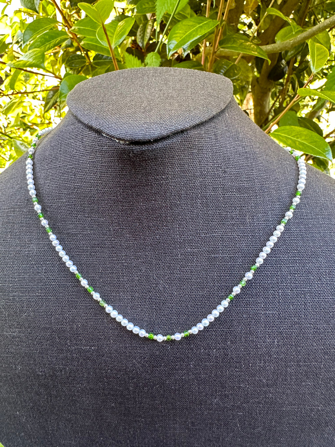 Small freshwater pearl and chrome diopside necklace