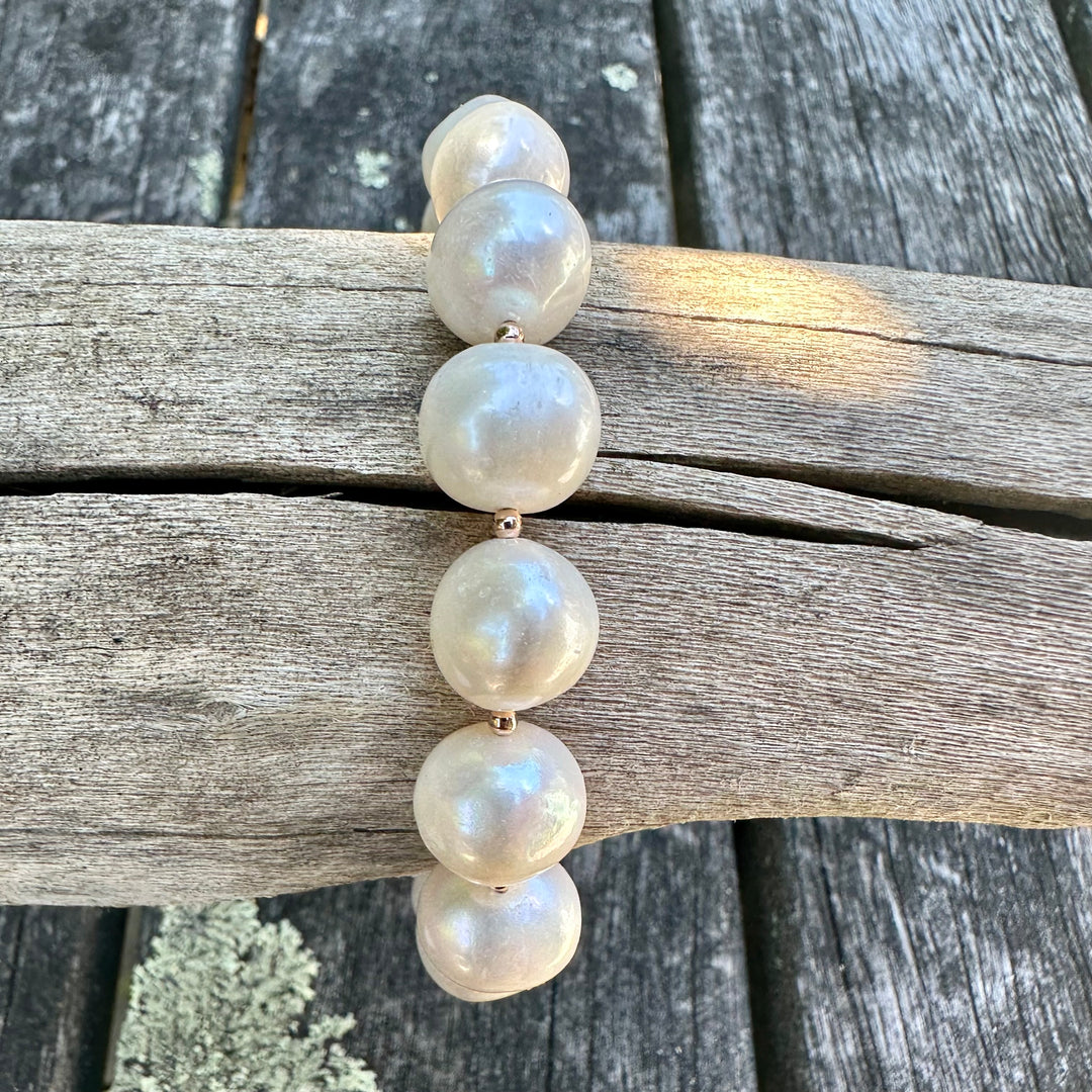 Large white freshwater pearl and rose gold fill bracelet