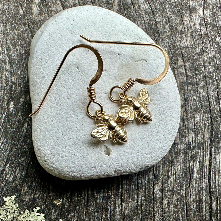 14 carat yellow gold bee earrings