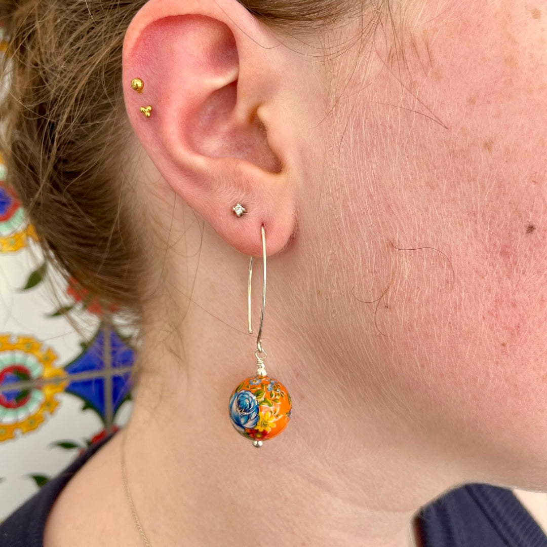 Divine orange Japanese decal earrings