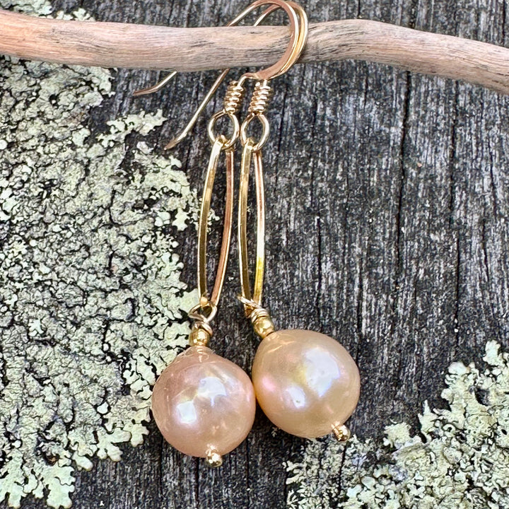 Apricot freshwater pearl earrings