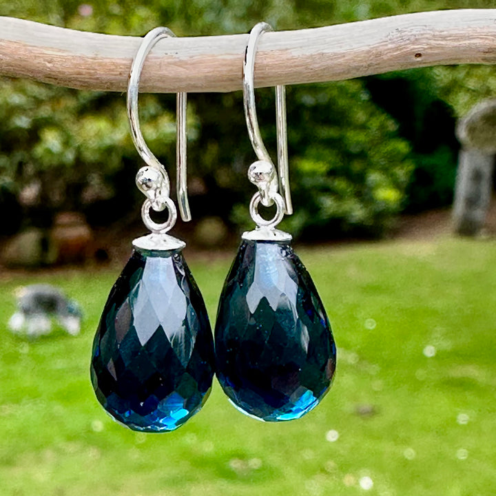 Large faceted London Blue topaz earrings