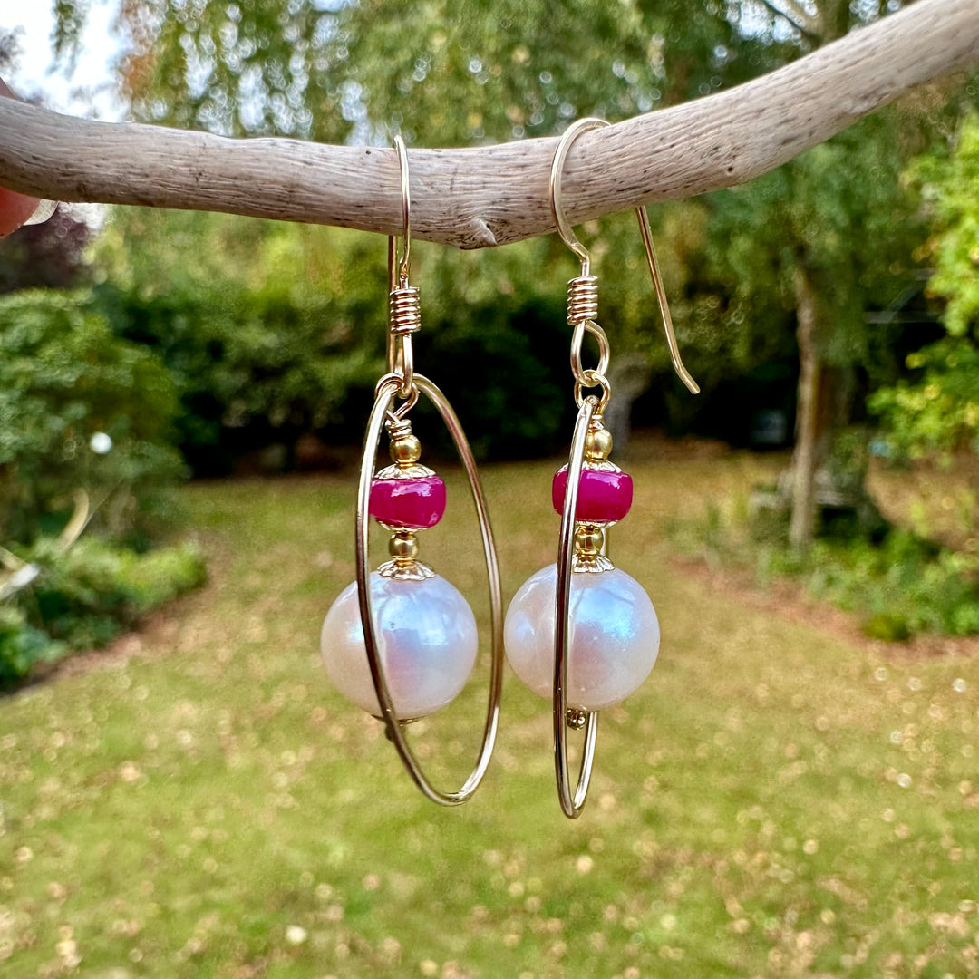 Freshwater pearl & ruby earrings