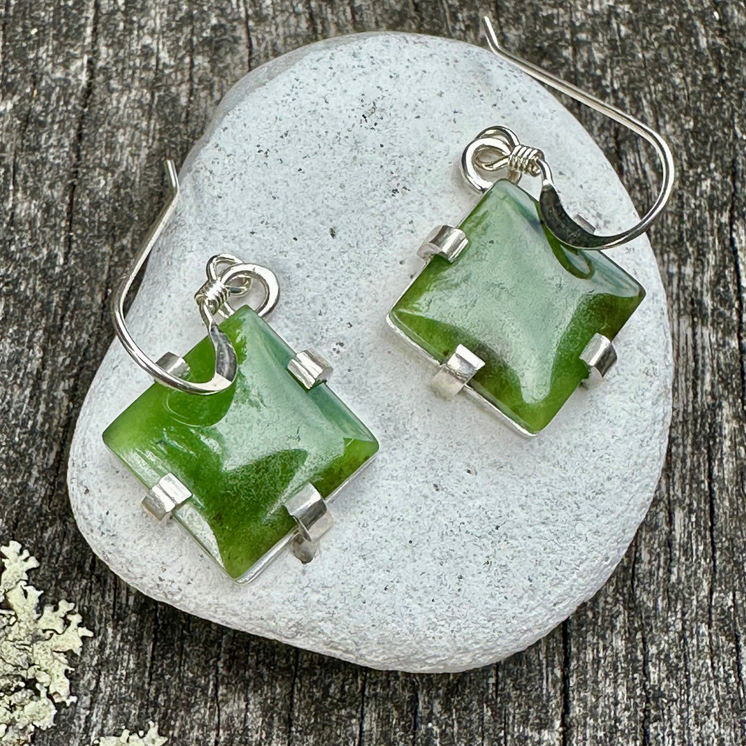 Sterling silver NZ greenstone earrings