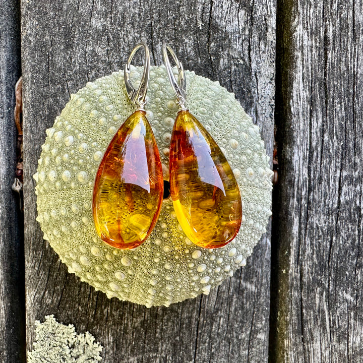 Long Baltic amber drop earrings