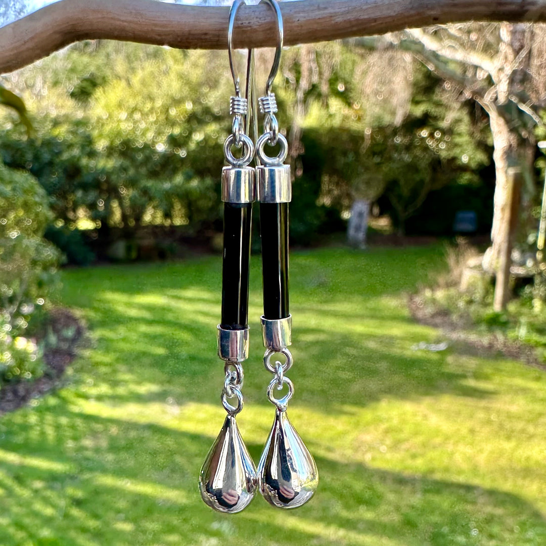 Black onyx and sterling drop earrings