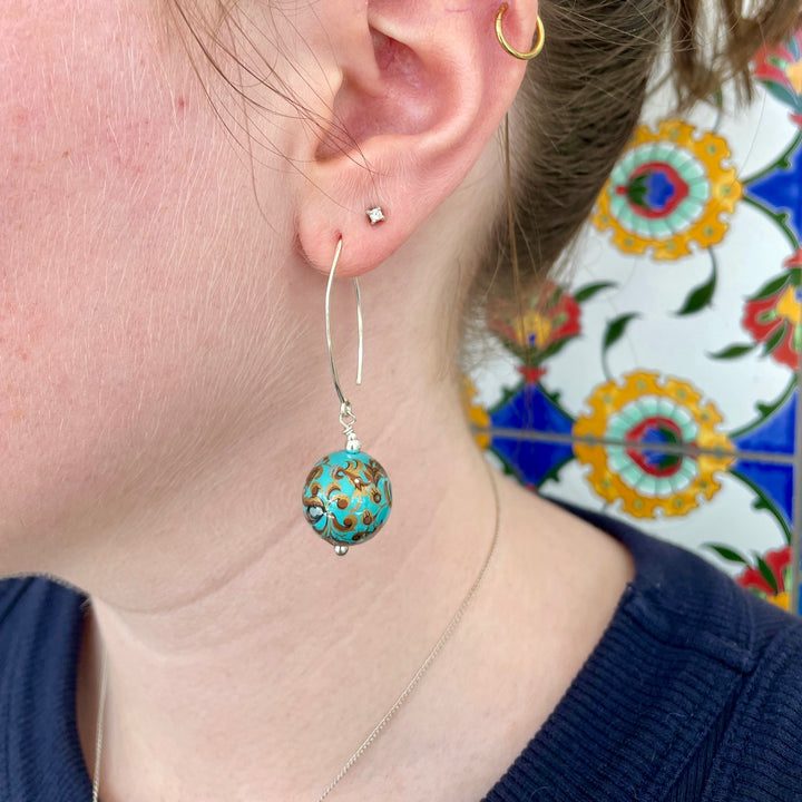 Turquoise Japanese decal earrings