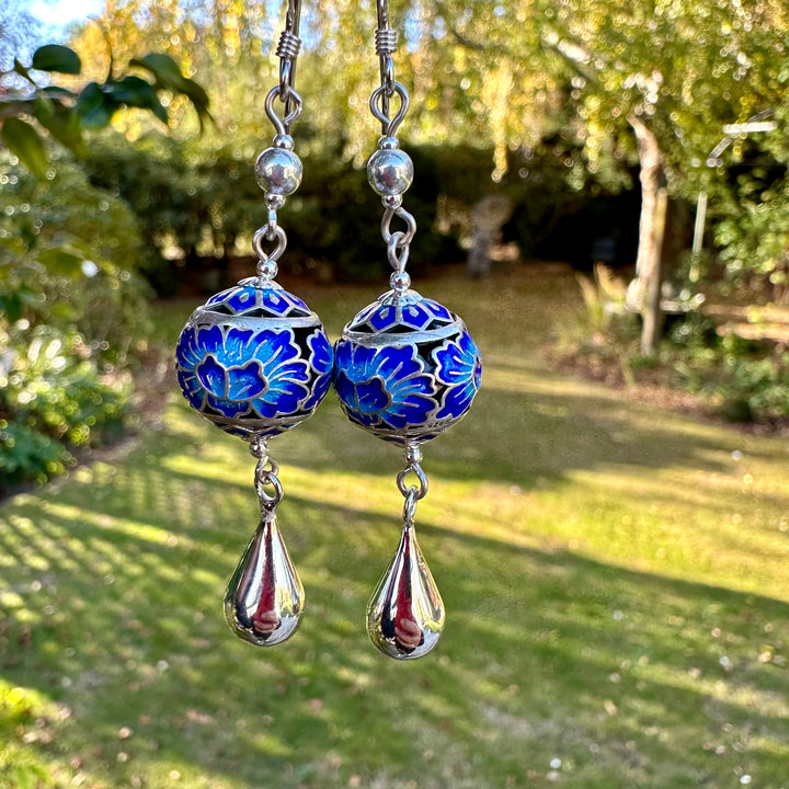 Enamel and sterling silver earrings