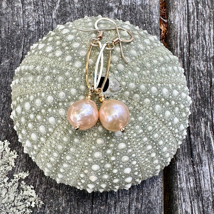 Apricot freshwater pearl earrings