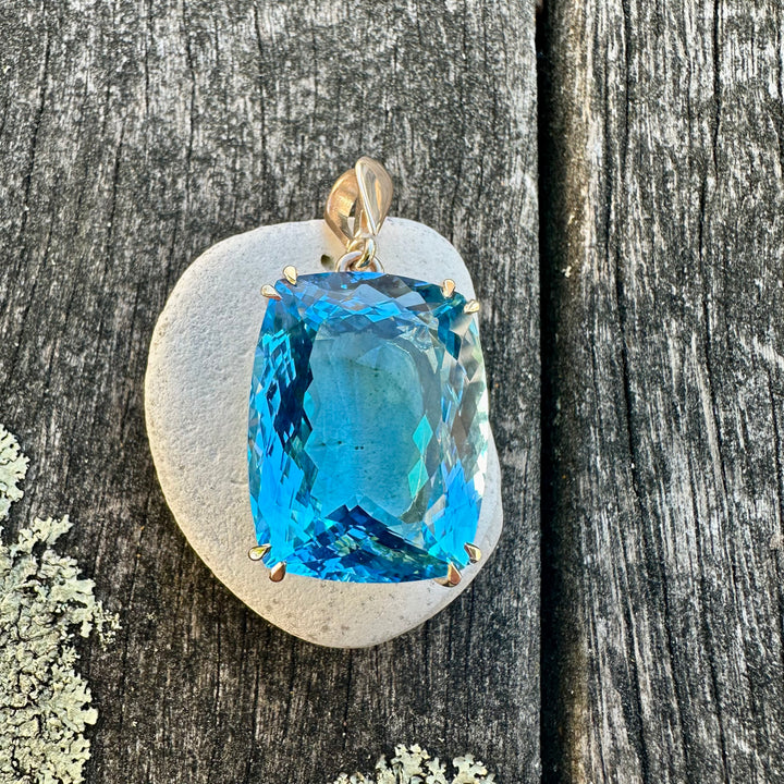 Huge Swiss blue topaz pendant