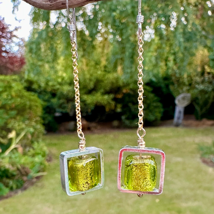 Green Venetian glass earrings