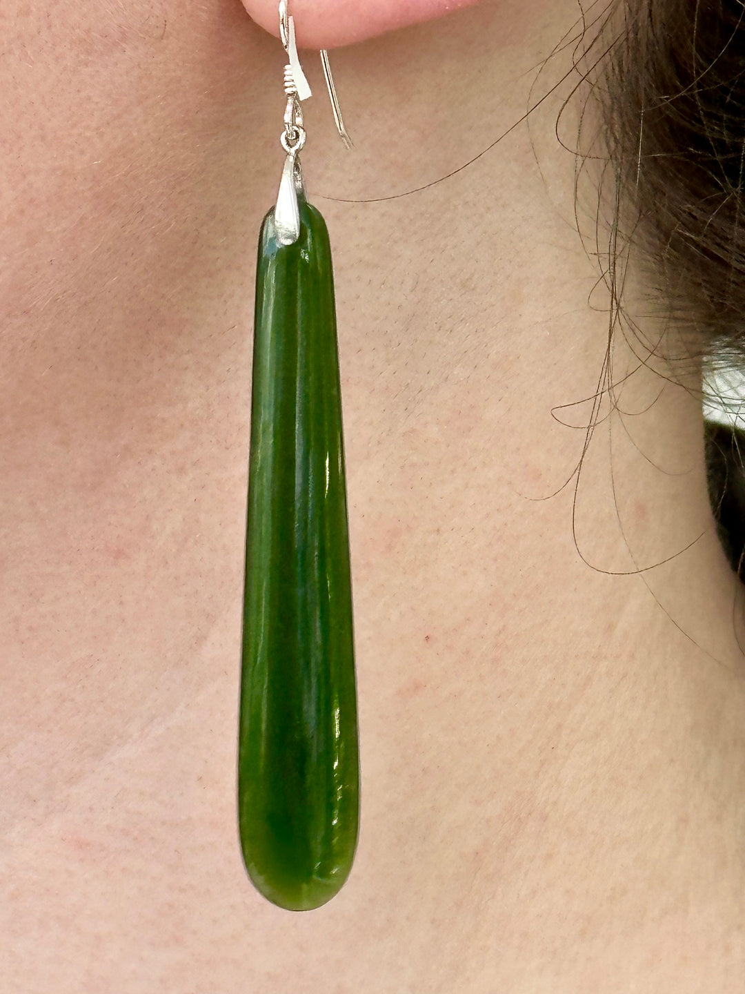 Long dark New Zealand greenstone earrings