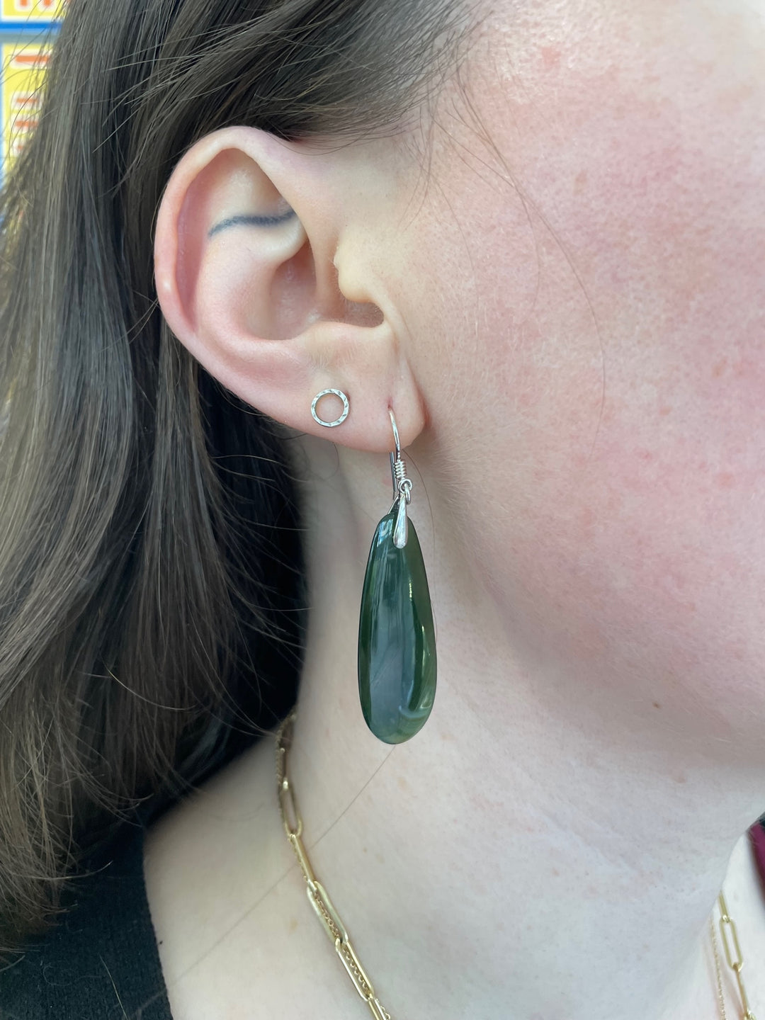 Dark New Zealand greenstone matched earrings