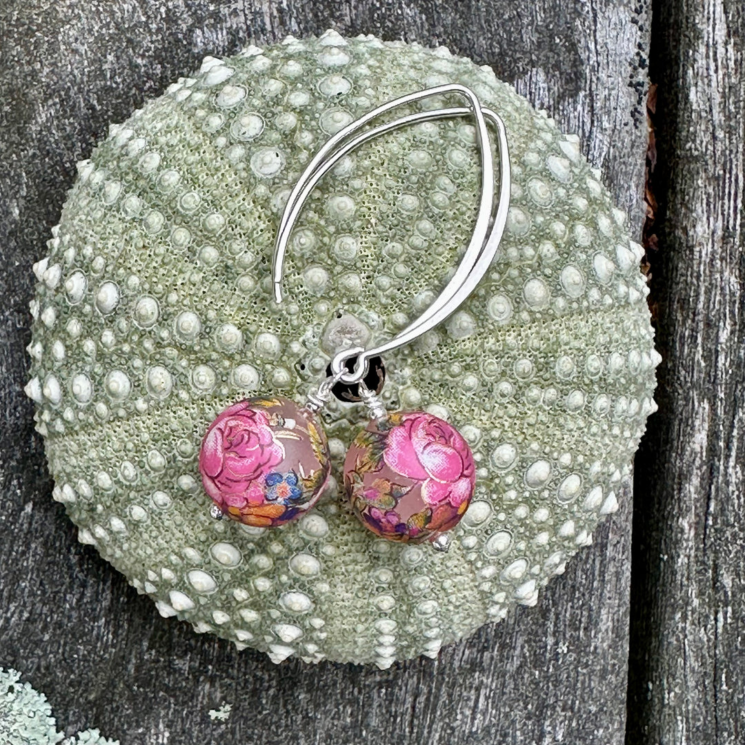 Matte pink Japanese decal earrings