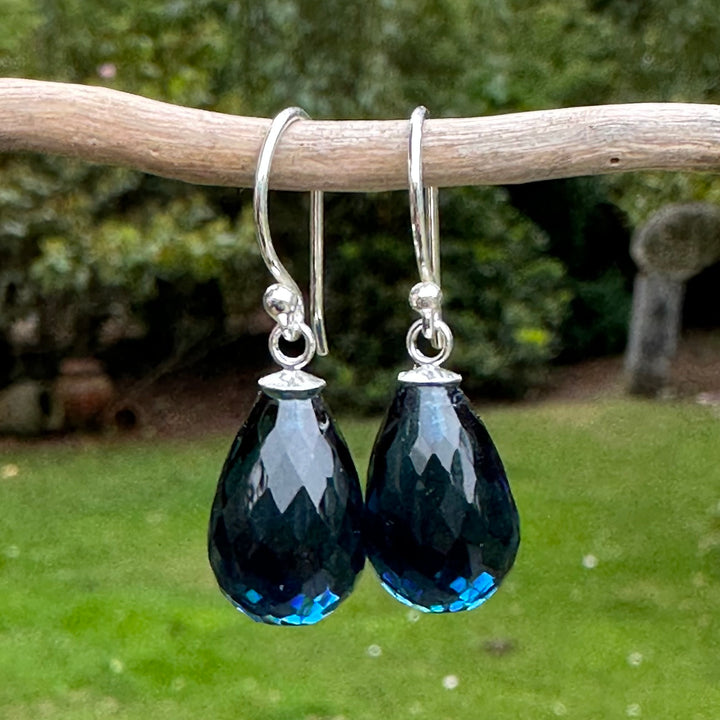 Large faceted London Blue topaz earrings