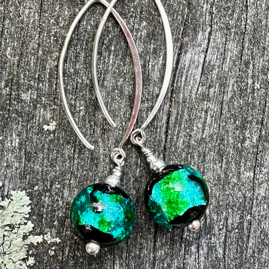 Teal green Japanese lampwork earrings