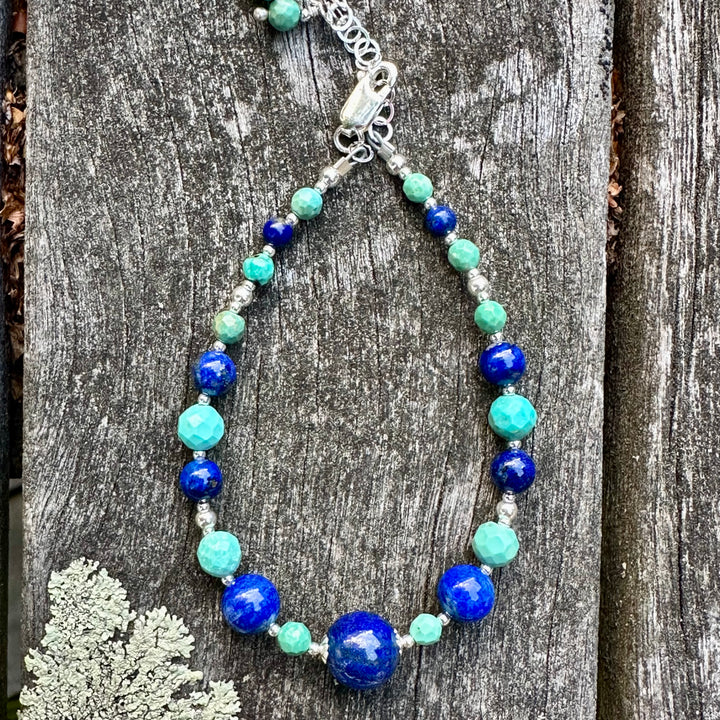 Lapis lazuli, turquoise and sterling silver bracelet