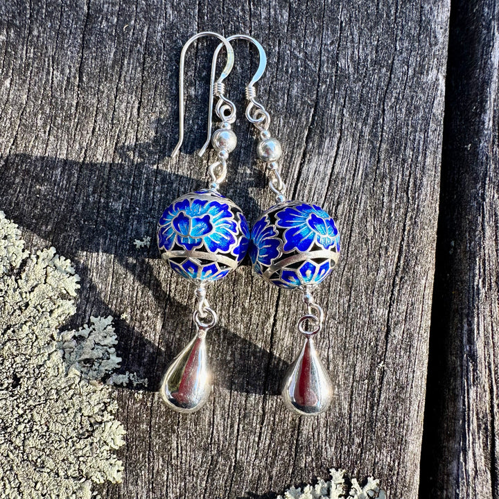 Enamel and sterling silver earrings