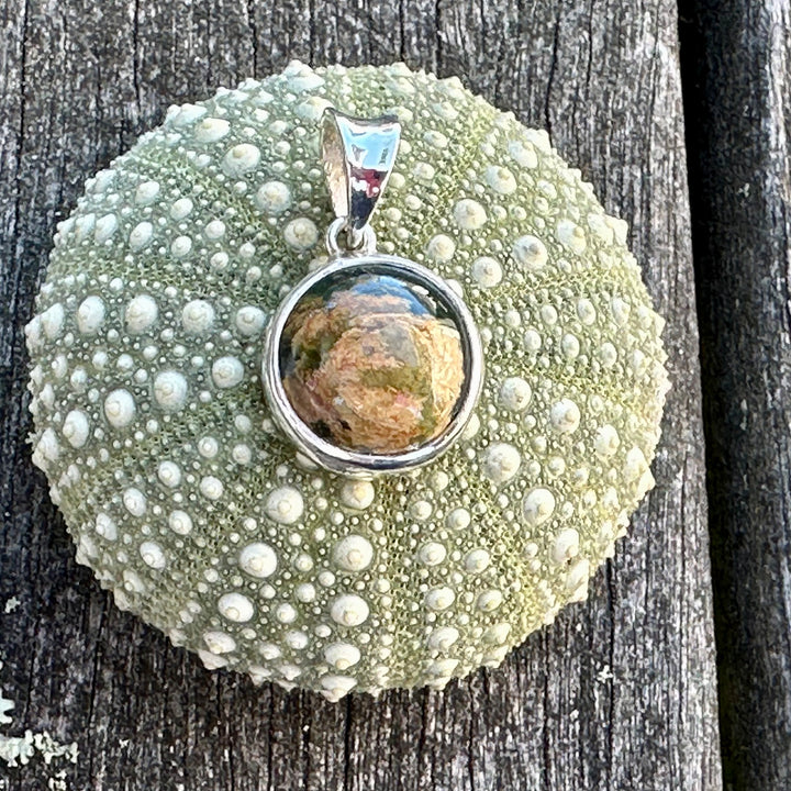 12mm Round NZ Greenstone & Sterling Silver Pendant