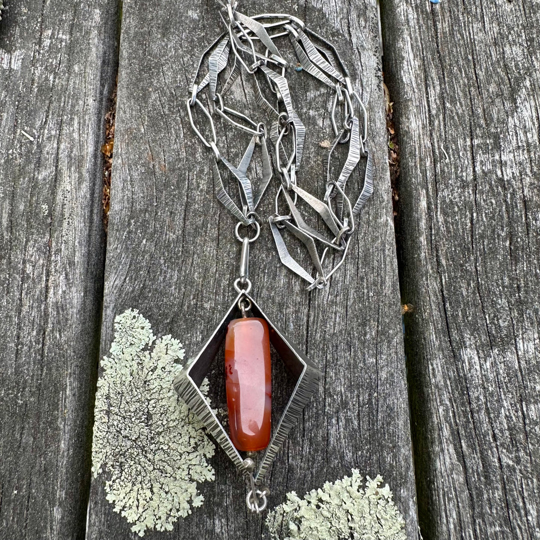 Vintage ORNO Polish sterling silver and carnelian necklace