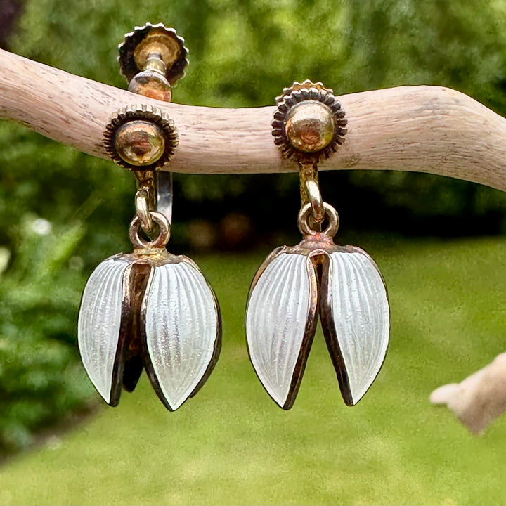 Vintage enamel and sterling silver flower earrings