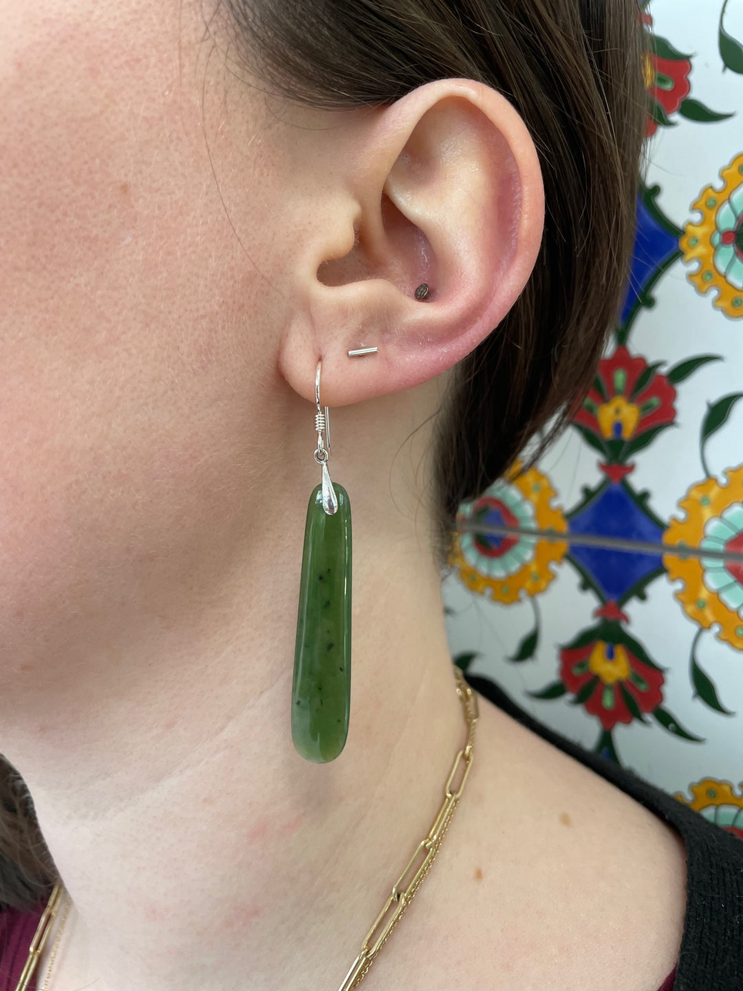 Matched New Zealand greenstone pair earrings