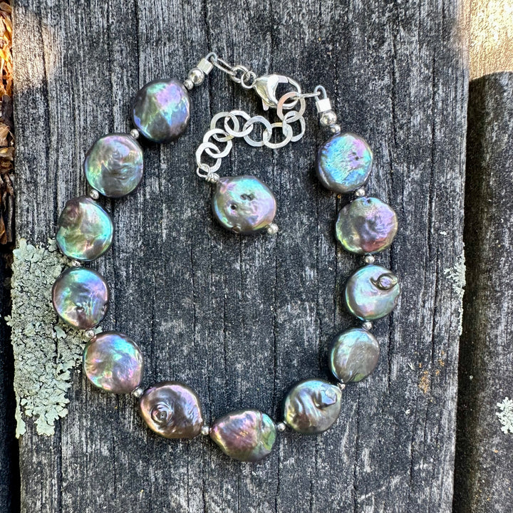 Peacock freshwater coin pearl bracelet