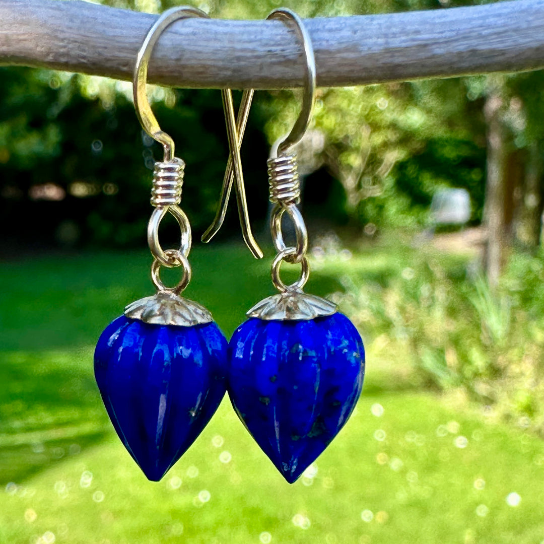 Carved lapis lazuli lantern earrings