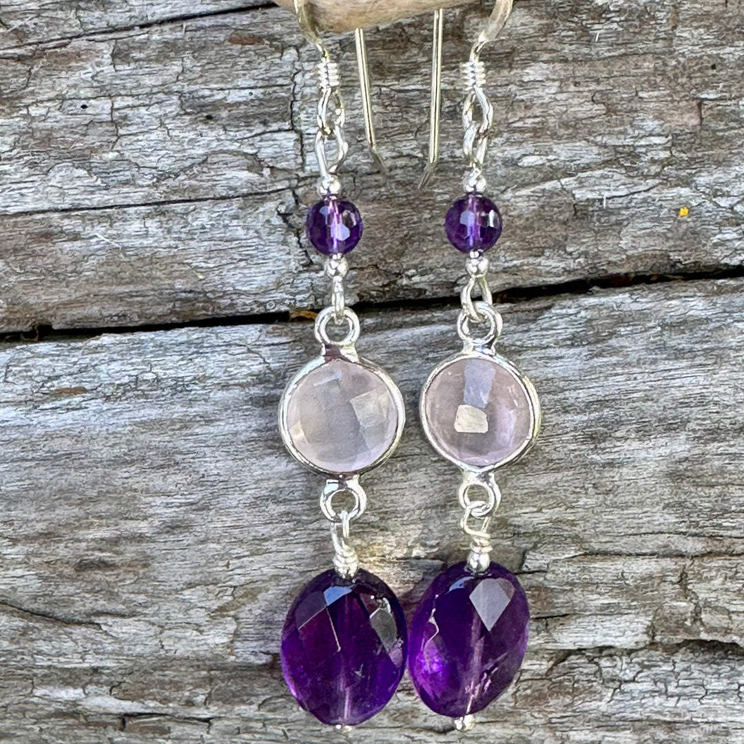 Amethyst and rose quartz earrings