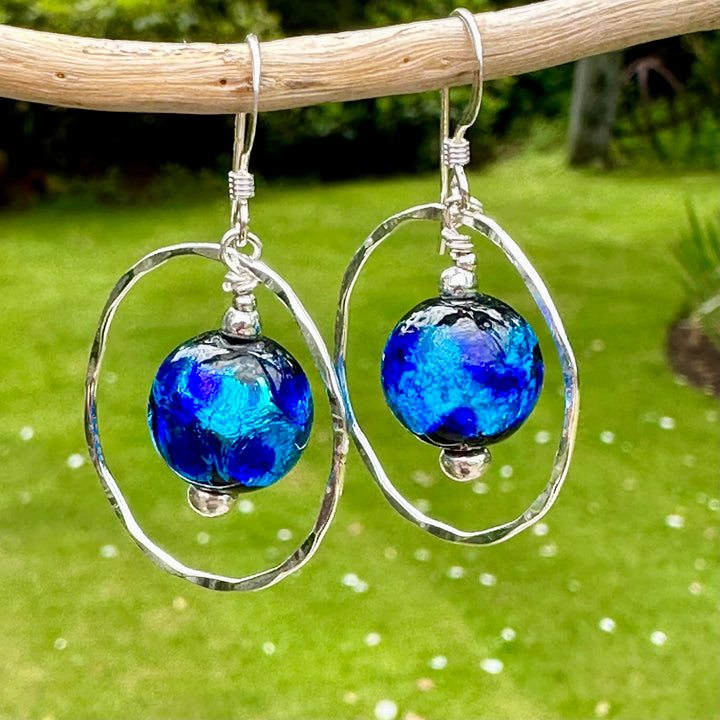 Blue Japanese lampwork earrings