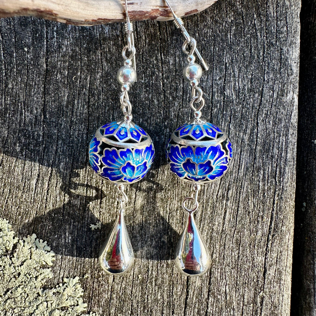 Enamel and sterling silver earrings