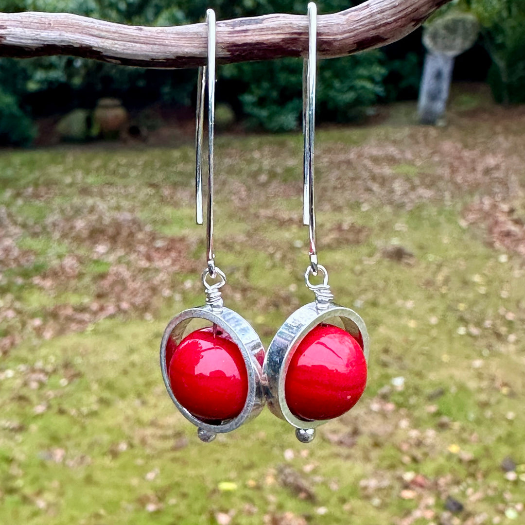 Opaque red Venetian glass earrings