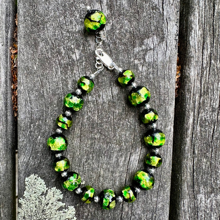 Bright green Japanese lampwork bracelet