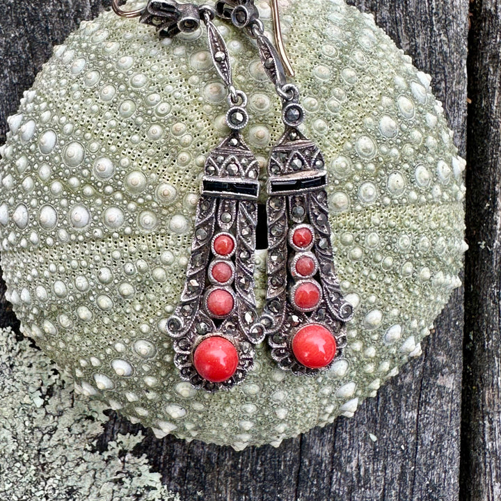 Antique coral and marcasite earrings