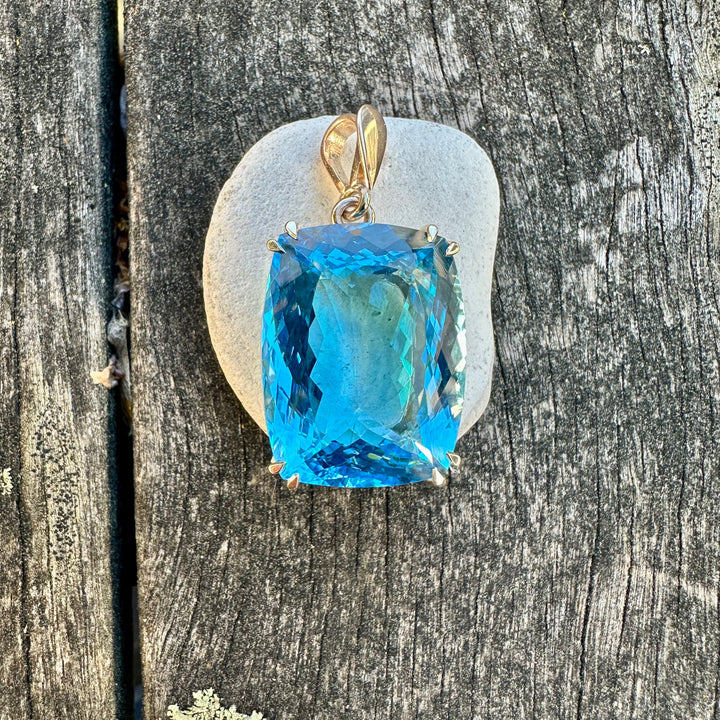 Huge Swiss blue topaz pendant