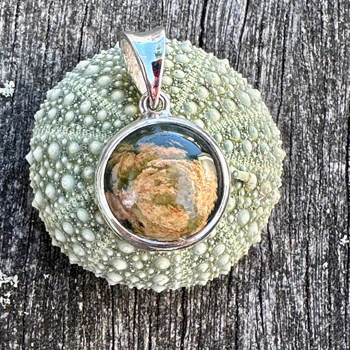 12mm Round NZ Greenstone & Sterling Silver Pendant