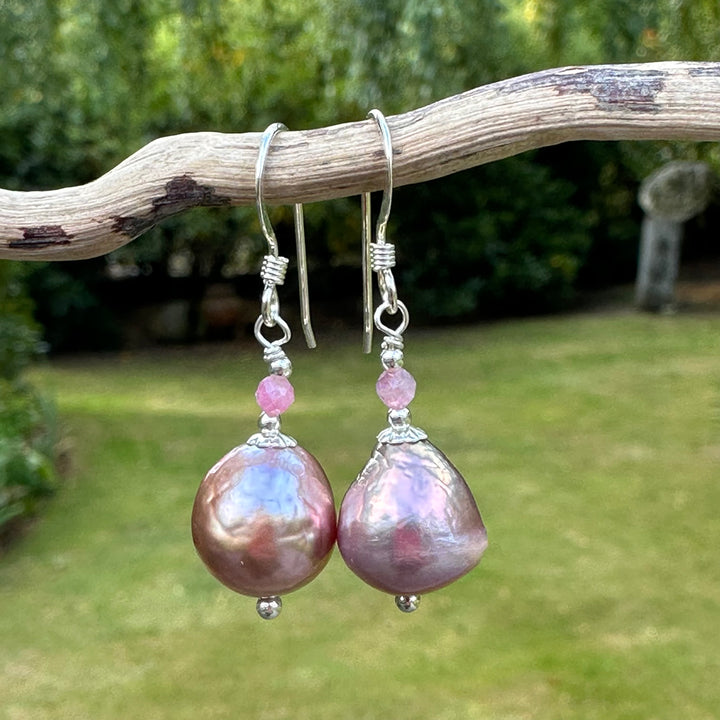 Pink baroque pearl earrings