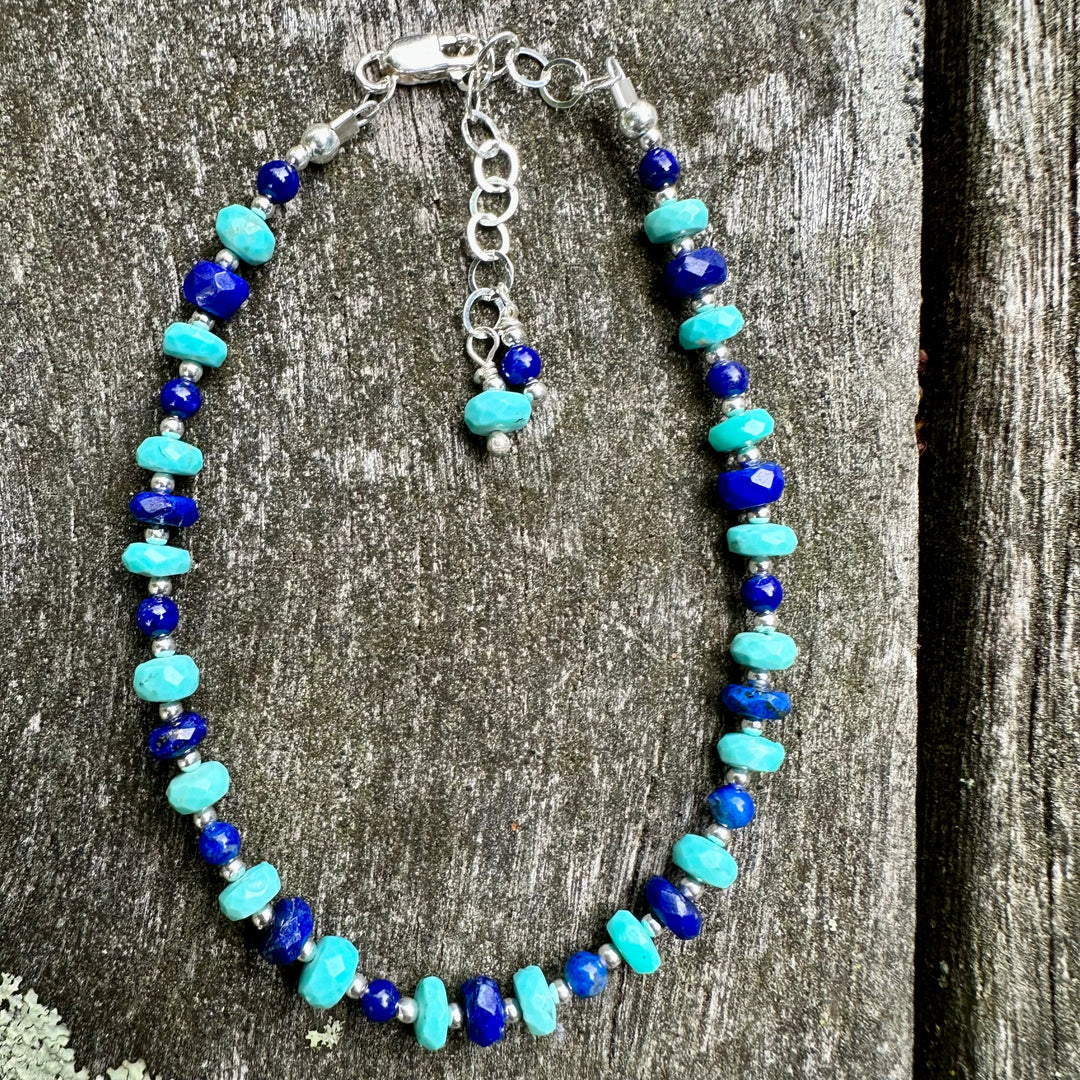Turquoise and lapis lazuli rondel bracelet