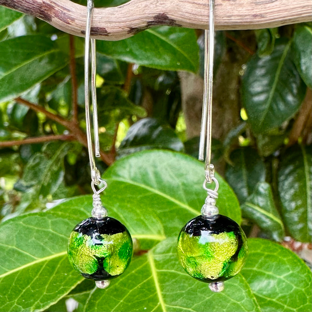 Bright green Japanese lampwork earrings